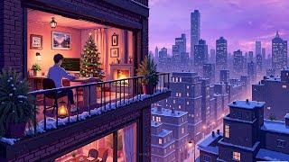 november  cozy lofi music for good mood  christmas lofi music with snowfall & crackling fireplace