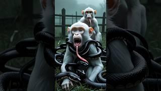 monkey  surrounded by  cobra snake saved by rescue team #humanity #animalsrescue #monkey #snake