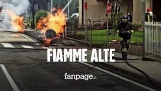 Fiamme alte in strada ad Almenno San Bartolomeo, tubo del gas tranciato durante lavori