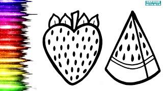 Healthy Fruits Drawing and Colouring, Strawberry Drawing, ​⁠​⁠​⁠Drawing for Kids, @DRAWINGWITHNITA