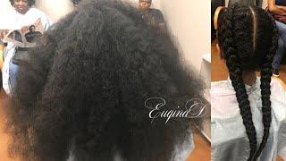 Long natural hair Shampoo condition and Braided