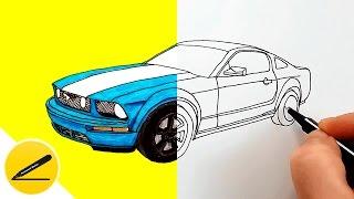 How to Draw a Car - Ford Mustang GT - step by step - Car drawings for Kids