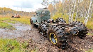 The Russian Army huge wheel truck ZIL-157 and the Soviet Union tractor DT-75. Two days in a swamp!