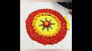 Diwali rangoli design with flowers #diwali #deepavali #rangoli #festival #flowers #flowerrangoli