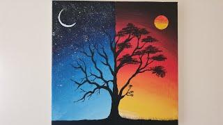 Day and night scenery | Acrylic painting for beginners | Paint with Asif