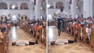 Cyclist JUMPS OVER Altar Boy during Mass in Germany