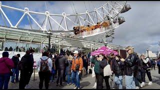 4K  London Eye South Bank Walking Tour to London Bridge