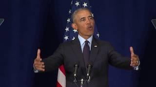 President Barack Obama speaks at the University of Illinois, September 7, 2018