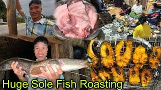 3 Kg  Big Sole Fish Roasting|| Family Dinner With Pork,Fish Curry and Fish Roasting || Village Life