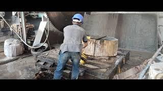 Inside A Petrified Wood Manufacturers ~ Cutting A Big Petrified Wood With Big Machinery (Time Lapse)