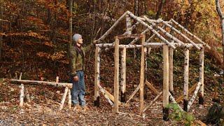 Warm Bushcraft House in the Forest. Shelter for Survival