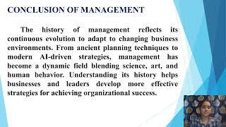 HISTORY OF MANAGEMENT AND RECENT TRENDS IN MANAGEMENT