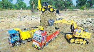 Jcb Mud loading in Truck | Tata Dump Truck Accident Pulling Out JCB Gadi ? Sonalika Tractor | CS Toy