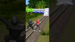Beautiful Girl & Gorilla dance in railway vs train #funnyvideo #vfx #shorts