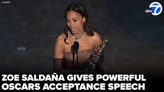 Zoe Saldaña gives powerful acceptance speech after historic Oscar win
