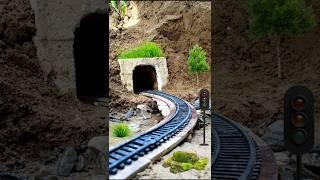 Miniature Train Crosses Muddy Tunnel with Broken Wooden Bridge | Diorama Train Scene