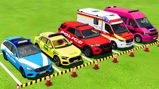 TRANSPORTING POLICE CARS & AMBULANCE EMERGENCY VEHICLES WITH MAN TRUCKS TO THE GARAGE ! FS22