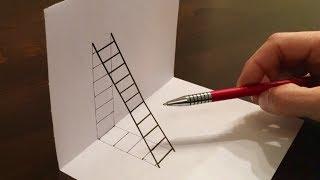 How to Draw Ladder Optical Illusion - DIY 3D Ladder