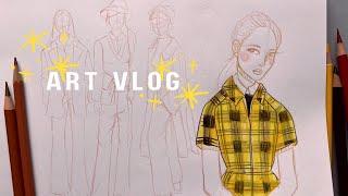 Sketching Poses and Dior Tartan Pattern ️ Calm Art Vlog 