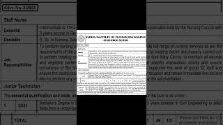 Nursing officer/staff Nurse Vacancy 2022/IIT Kanpur#shorts#nursingofficer#staffnurse#nursing#norcet