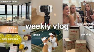 weekly vlog  moving into the new apartment, empties, birthday surprise + tennis!!