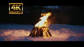 1 Hour - Relaxing Campfire in the snow - 4K Ultra HD