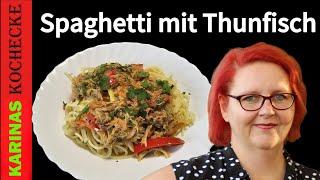 Schnell & Einfach Spaghetti mit Thunfisch, viel Gemüse und cremiger Soße so lecker