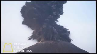 Volcano close call  - rocks hit water near tourist boat at Krakatoa