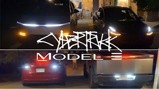 Epic Lights Show Showdown: Tesla Cybertruck vs. Tesla Model 3