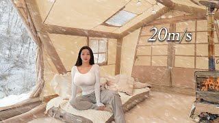 Snow Camping in Storm️with 2-Room Inflatable Tent | Wood Stove ASMR