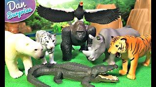 12 Wild Animals Toys Takara Tomy - Tiger, Polar Bear, Rhino, Gorilla, Crocodile, White Tiger, Lion