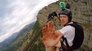 Friday Freakout: Super Sketchy Zipline BASE Jump, Almost Loses Fingers!