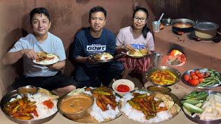 Village Food Aloo Potol Recipe, Dal and Rice Cooking, Eating with Guest in Village Kitchen