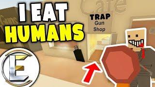 I EAT HUMANS - Unturned Roleplay (Cannibal With Trap Gun Shop Offer Weapons And Get Locked In Cages)