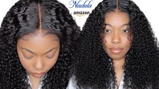 LAZY GIRL WIG INSTALL & CURLY HAIR ROUTINE | THIN HD LACE CLOSURE CURLY WIG | NADULA HAIR AMAZON