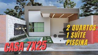 CASA 3D | LOTE 7X25 | 1 SUÍTE | 2 QUARTOS | PISCINA