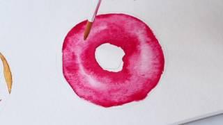 How to paint a Watercolor Donut, Speed painting, The Aloha Studios