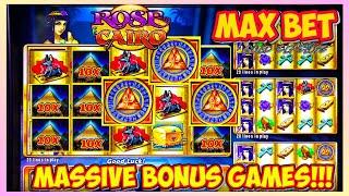 MAX BET MASSIVE BONUS GAMES | Rose of Cairo | Classic WMS Slot Machine | Huge Wins! Full Length LIVE