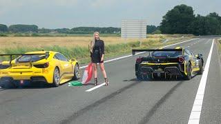 3x Ferrari 488 Challenge EVO in Action - RACING On a PUBLIC ROAD in the Netherlands! + Drag Race!