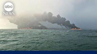 Container ship with toxic chemicals and US oil tanker collide in North Sea