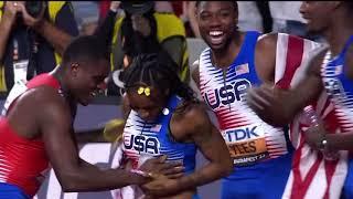 Christian Coleman's Football Tackle Celebrating Sha'Carri's Gold in 4x100m Relay