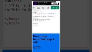 Use Of Bold,Italic,Sup and Sub Tag||#bold #italic #superscript #trendingshorts #shortfeeds .....