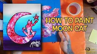 How-to Paint Moon Cat | Using an Acrylic Pour | Cant Stop Art