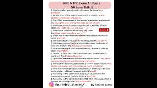 RRB NTPC 6 June 1st Shift Exam Analysis. Railway NTPC Paper Solution Today#rrbntpc #rrb #shorts #yt