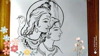 VERY EASY LINE ART MAA GANGA AND LORD SHIVA,HOW TO DRAW SHIV THAKUR AND GANGA MATA,DEVI MAA DRAWING