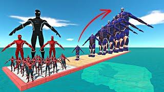 Spiderman Team vs 7 Levels of Ice Colossal Titan - Animal Revolt Battle Simulator