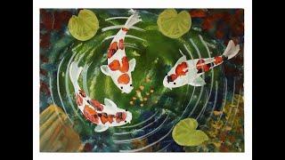 Koi fish. How to draw with paints, gouache. Step by step drawing for beginners.