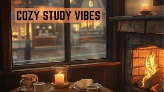 Study in Style: Cozy Coffee Shop Vibes with Pumpkin Spice & Fireplace Ambiance.