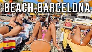 Beach in Barcelona in Spain / Walking tour in Beach 4K