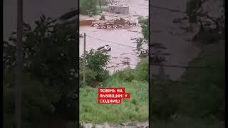 Річка Східничанка на Львівщині несе машину за течією